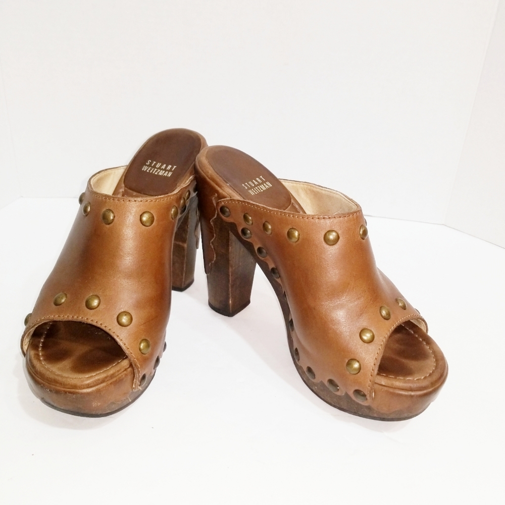 Stuart Weitzman Sequoia Brown Platform Mules 8 - image 3